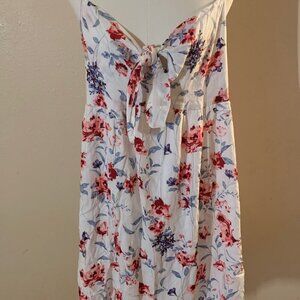 Andree women's L white floral tie front spaghetti strap white slip midi dress